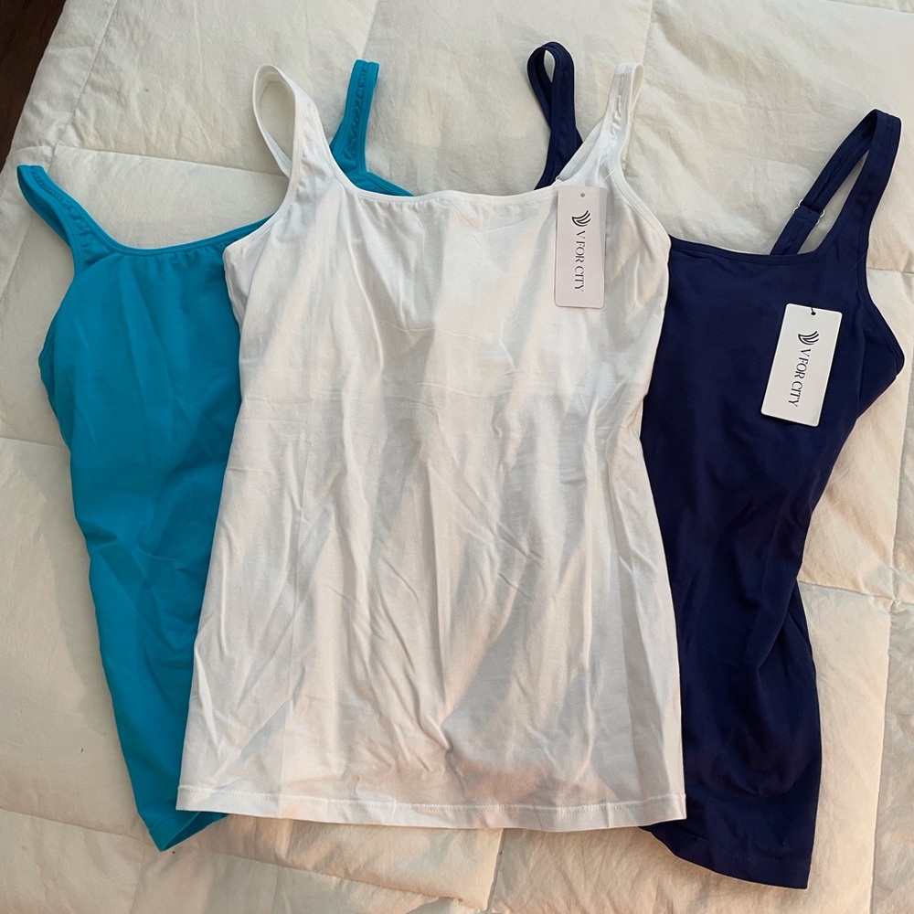 Tank tops with bra - White, Aqua, Navy
